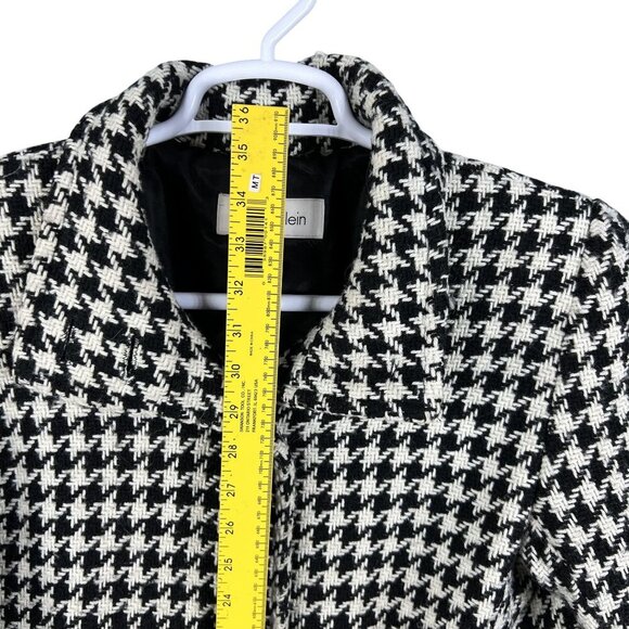 Calvin Klein Women 8 Houndstooth Wool Blend Coat Black White Button Up Old Money - Picture 9 of 16